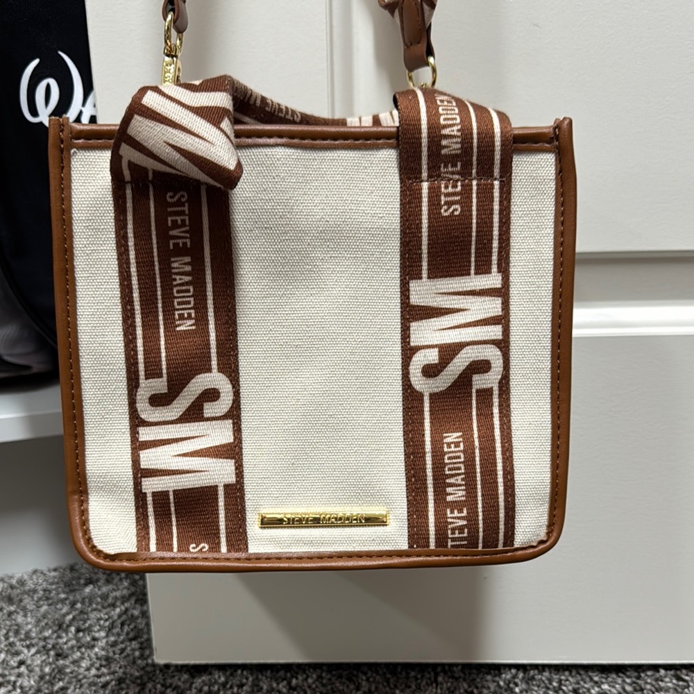 Steve Madden Brown and Cream Shoulder Bag with Retro Design